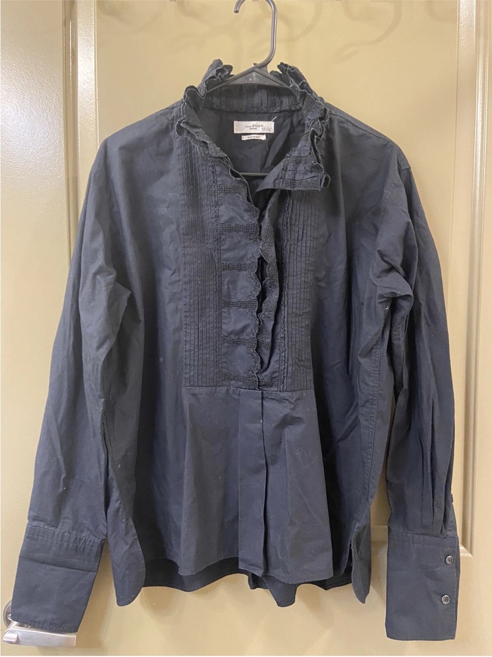 Ulla Johnson Navy Ruffle-Front Button-Down Shirt